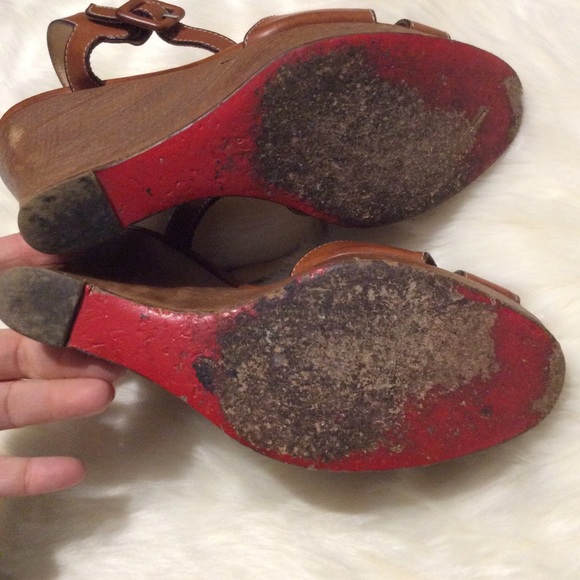 CHRISTIAN LOUBOUTIN Tan Leather Wedge Sandals 37.5 - Picture 4 of 11